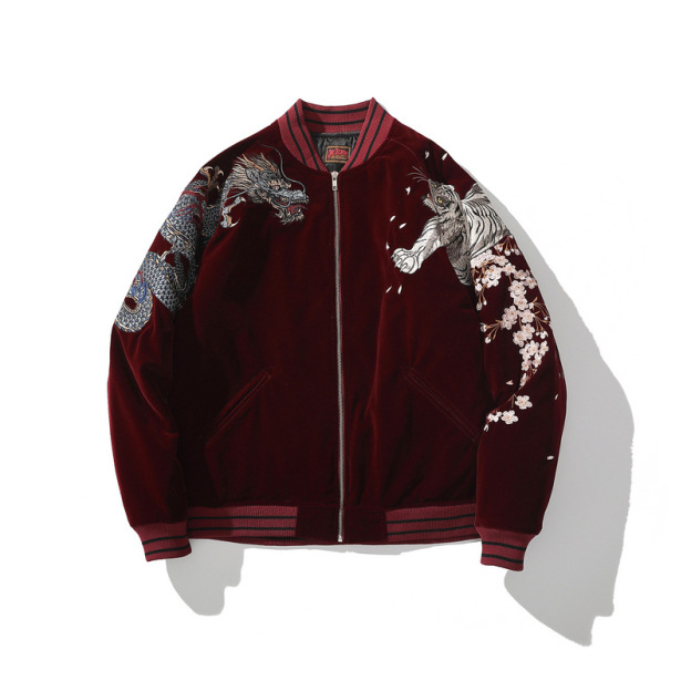 Yokosuka heavy embroidery men's cotton coat four mythical beasts dragon Zhuquan embroidered cotton jacket personalized Chinese style retro