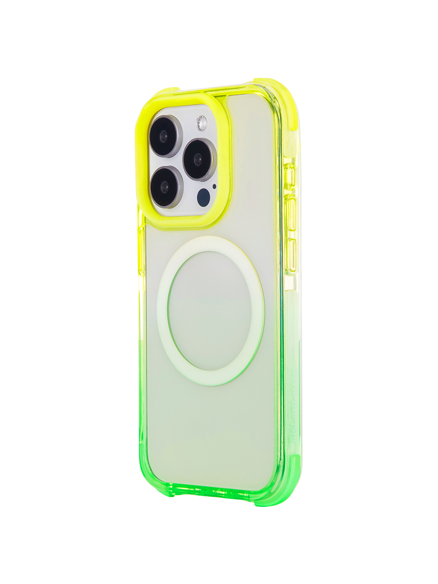 Side view of JUST ONE NAME the defender phone case yellow green model.