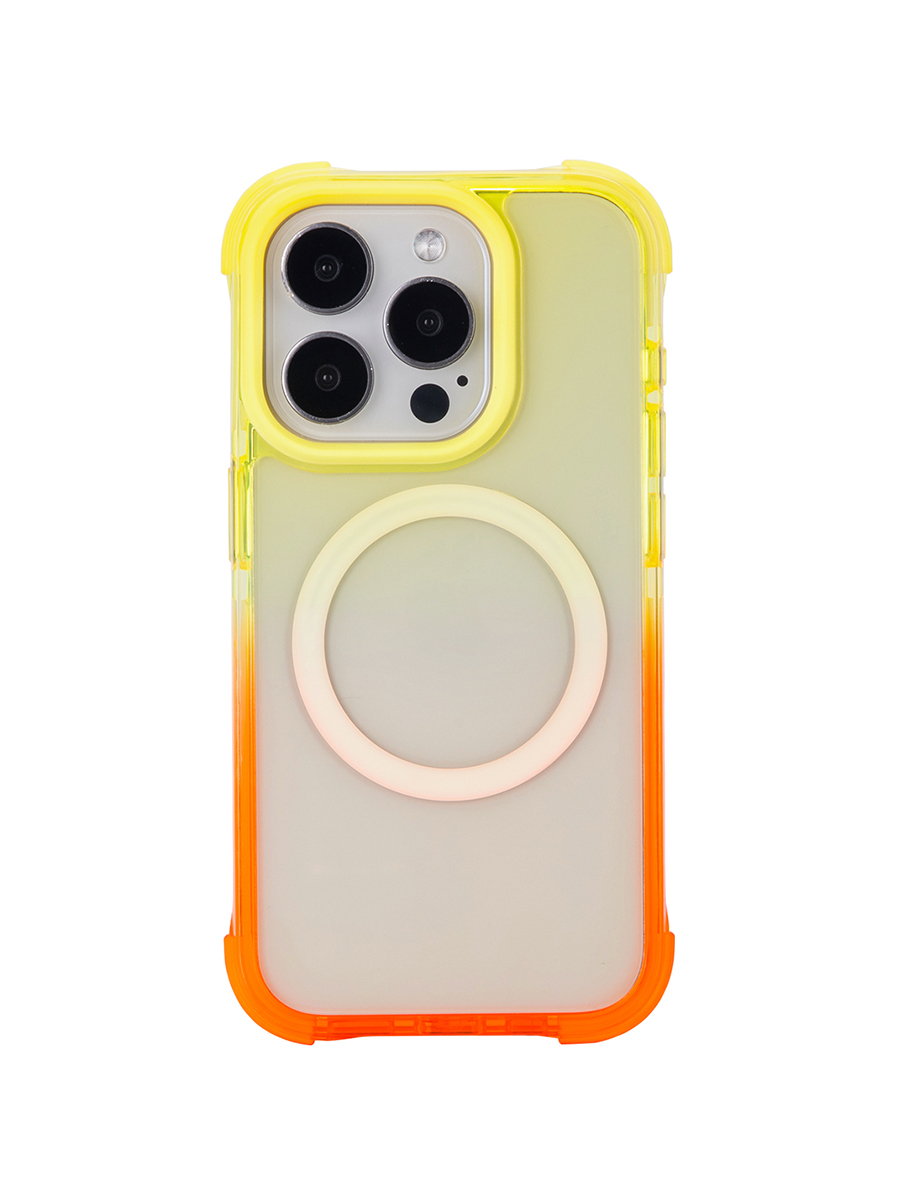 JUST ONE NAME the defender phone case yellow green model has a clear back panel.