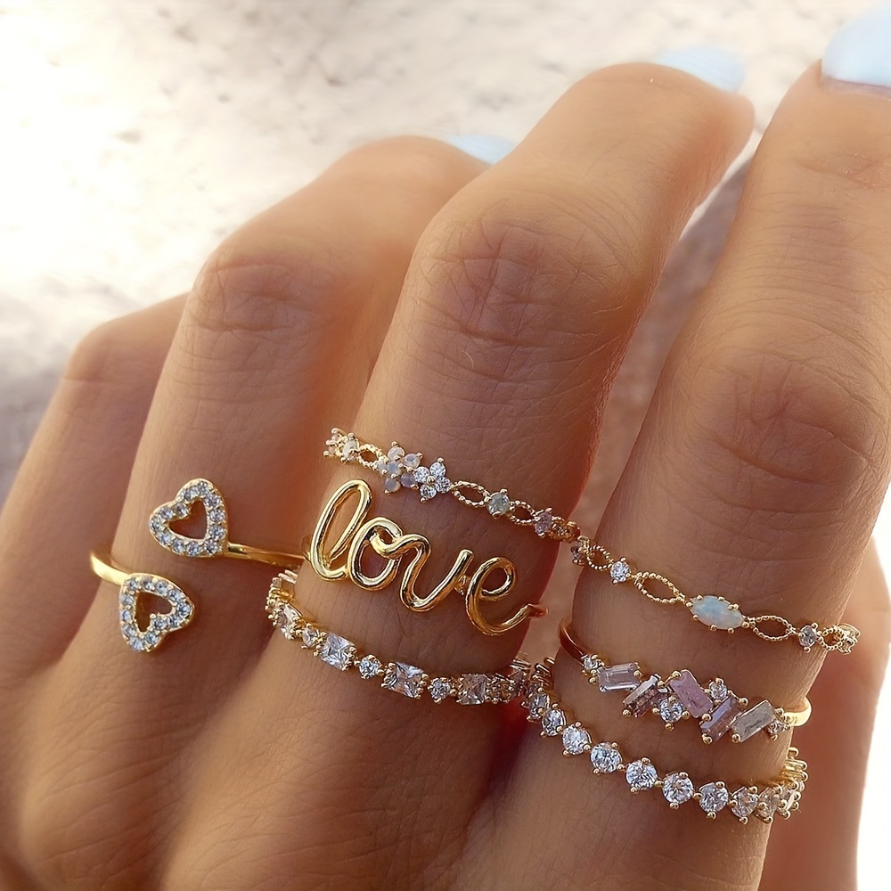 🎁 50% sleva na všechny produkty ! 💖Stylové zlaté písmena drahokamu prsten sada💍