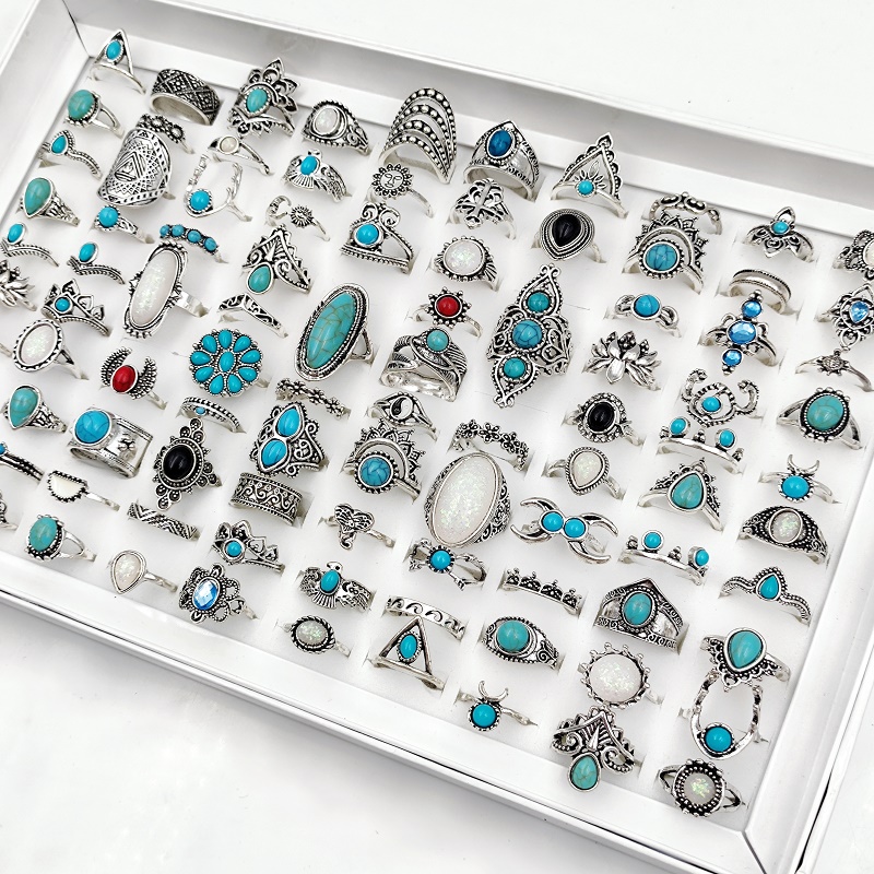 🎁 50% sleva na všechny produkty !🌈Vintage Boho Blue Stone Tyrkysový prsten✨