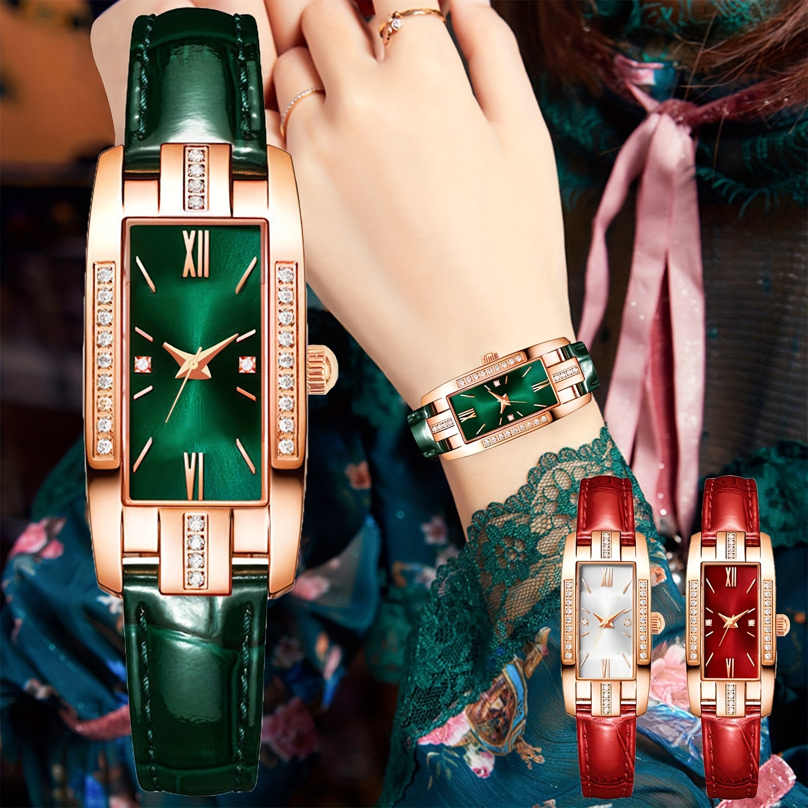 🎁 50% sleva na všechny produkty ! ⌚Dámské hodinky Quartz Band čtvercové římské číslice Hodinky Vintage Dress Watch Drahokamu hodinky💖