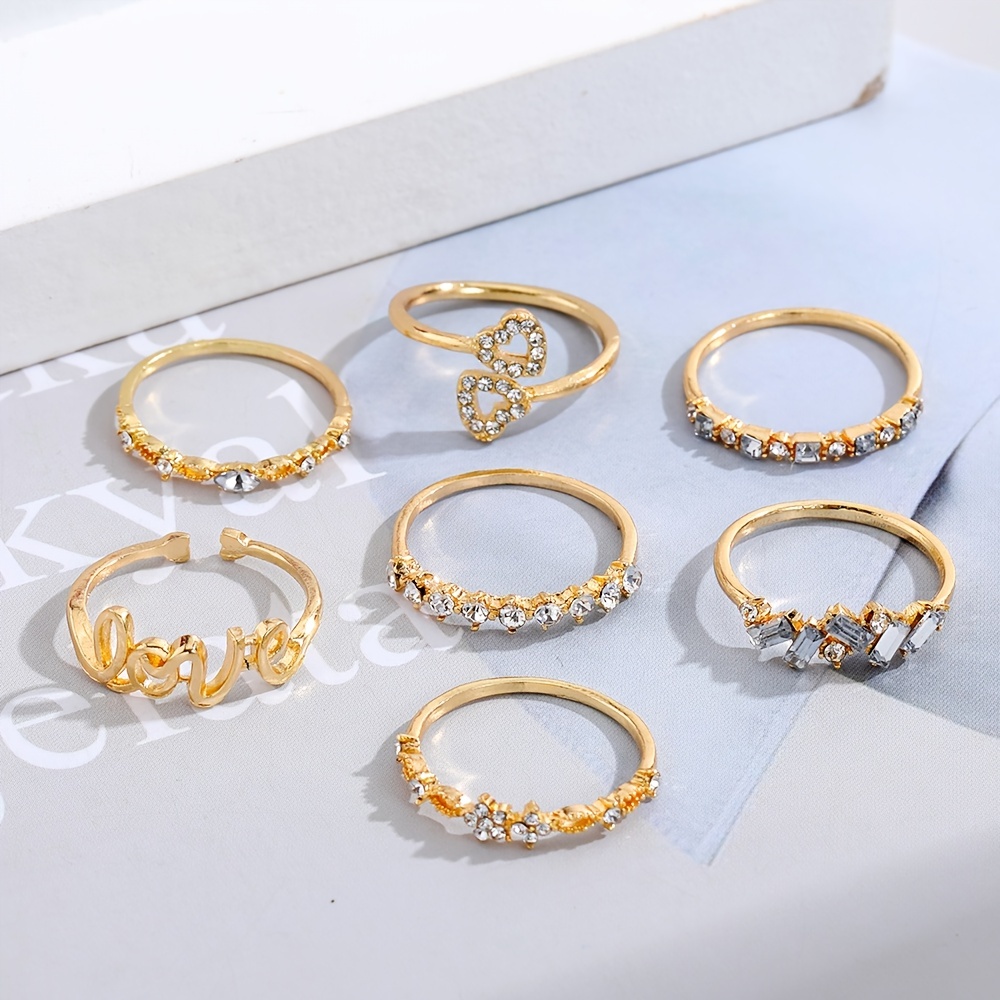 🎁 50% sleva na všechny produkty ! 💖Stylové zlaté písmena drahokamu prsten sada💍