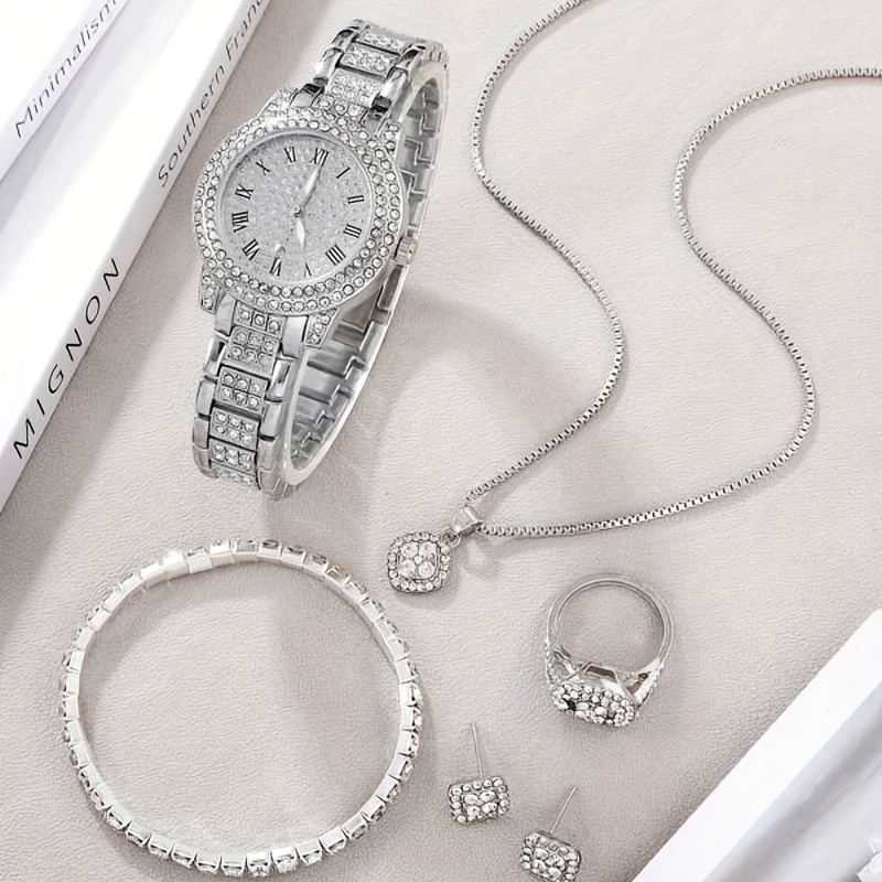 🎁 48% sleva na všechny produkty !✨ Luxusní britské hodinky Aqua Diamond Hip Hop módní analogové hodinky a 6dílná sada šperků😎