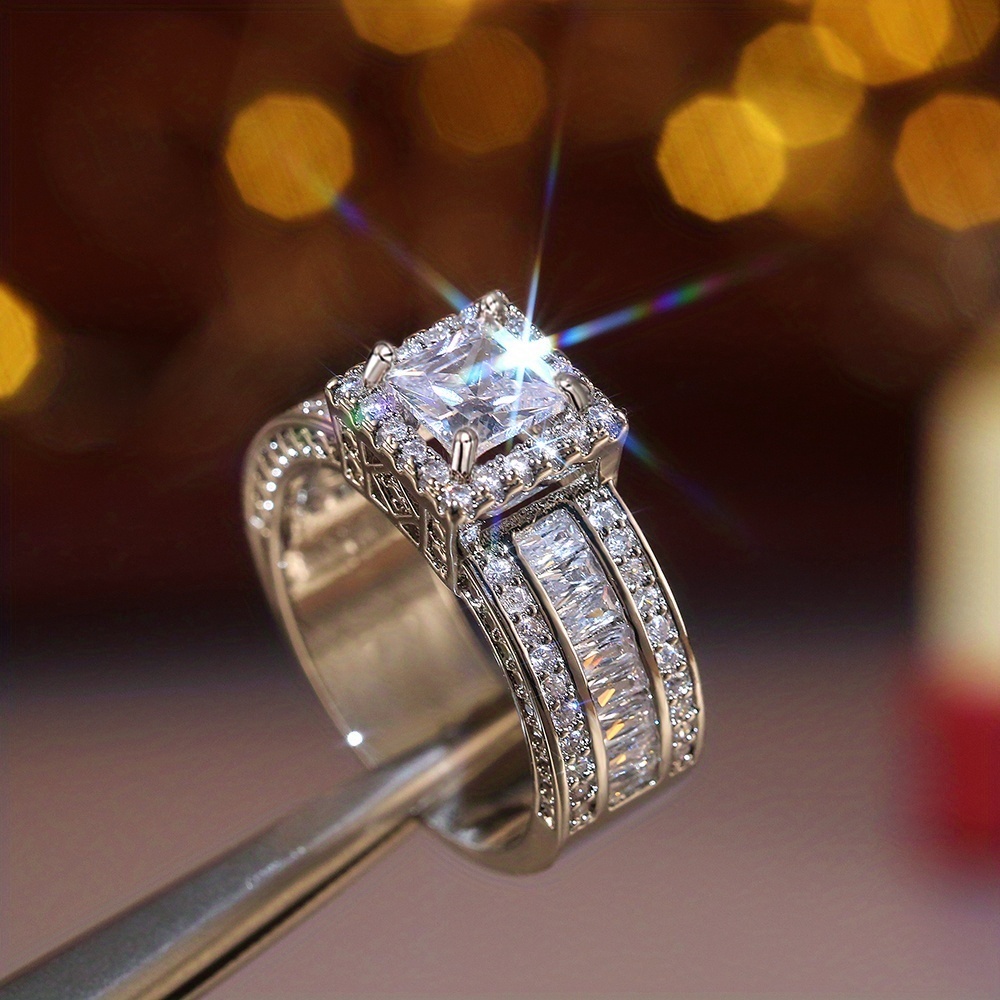 🎁 48% sleva na všechny produkty !💍Halo Set Square Cut Šumivý prsten 🌟