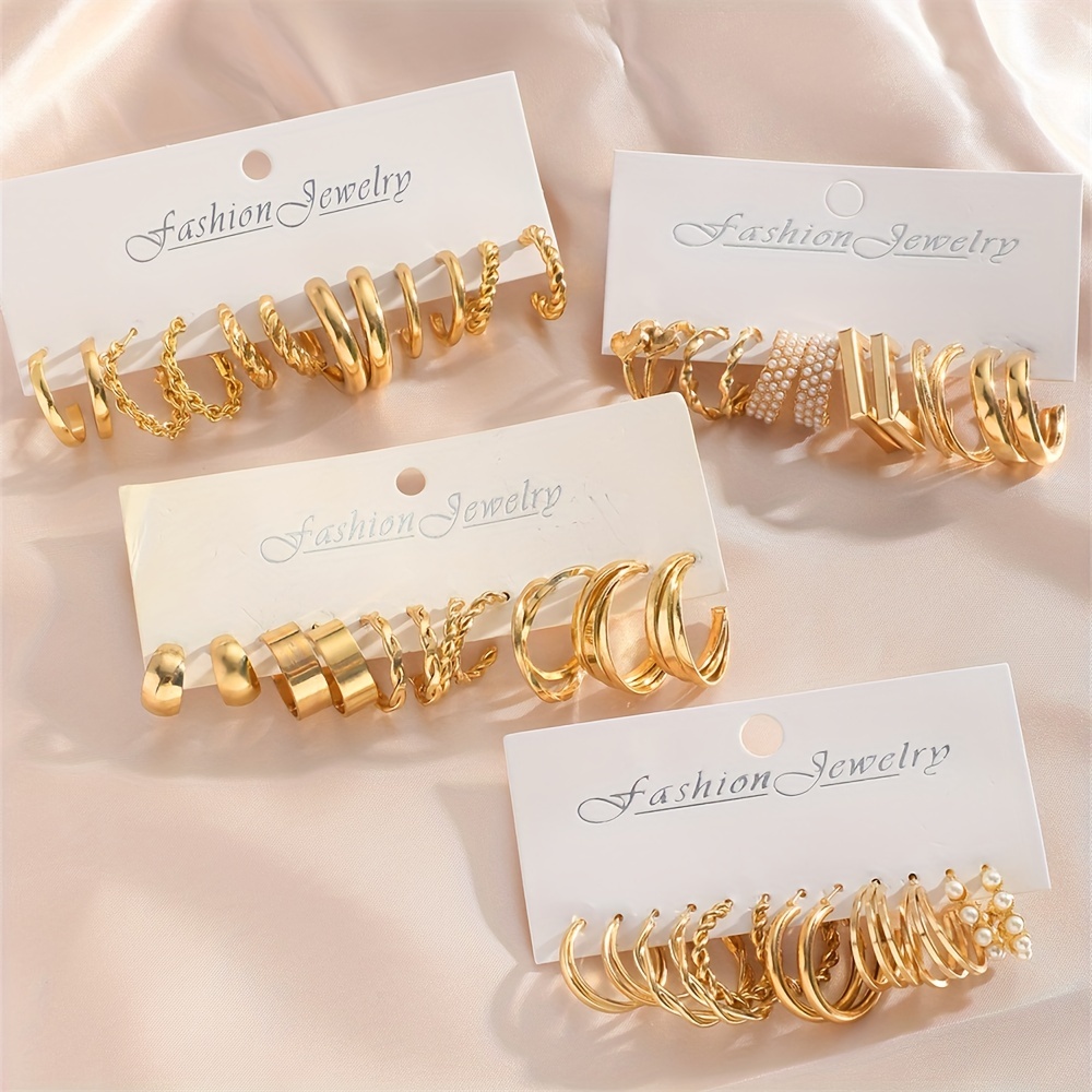 🎁 50% sleva na všechny produkty !✨Sada 24 párů zlatých kruhových náušnic💖