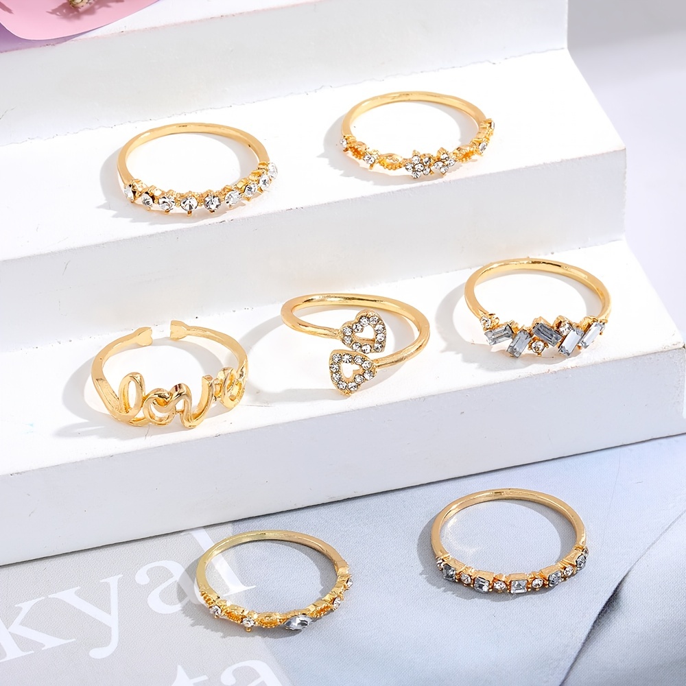 🎁 50% sleva na všechny produkty ! 💖Stylové zlaté písmena drahokamu prsten sada💍