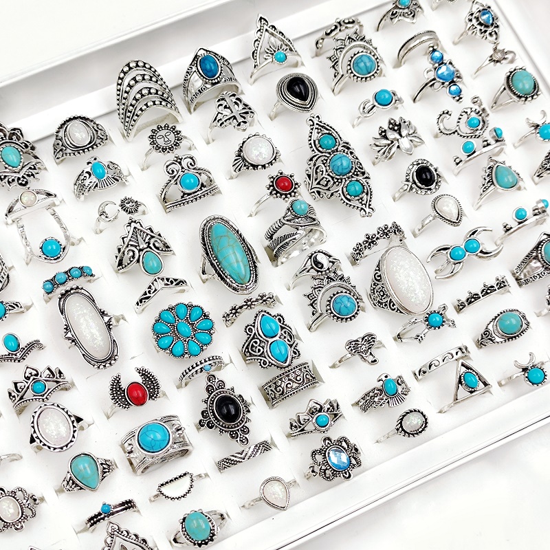 🎁 50% sleva na všechny produkty !🌈Vintage Boho Blue Stone Tyrkysový prsten✨