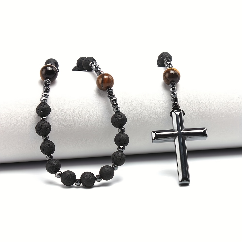 🎁 50% sleva na všechny produkty ! 🌋Náhrdelník z černého sopečného kamene, žlutého tygřího oka, černého žlučového kamene✨
