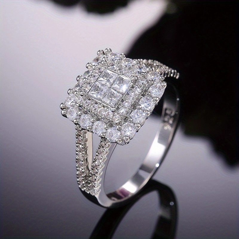 🎁 50% sleva na všechny produkty ! 💍Zirkonem zdobený čtvercový šumivý prsten✨
