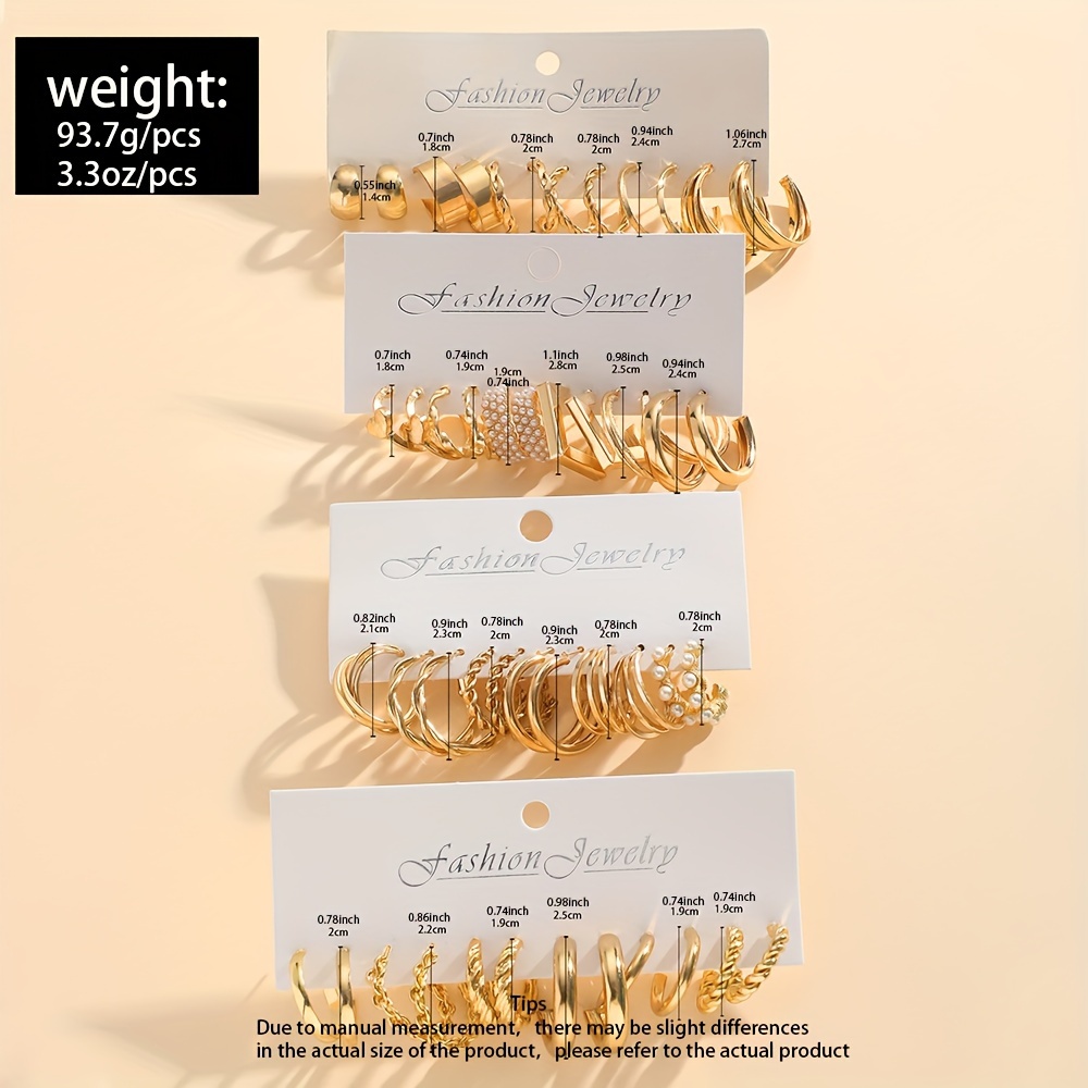 🎁 50% sleva na všechny produkty !✨Sada 24 párů zlatých kruhových náušnic💖