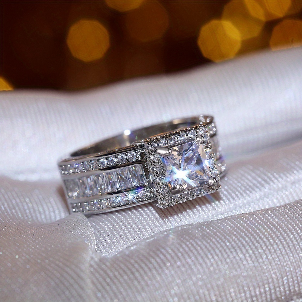 🎁 48% sleva na všechny produkty !💍Halo Set Square Cut Šumivý prsten 🌟