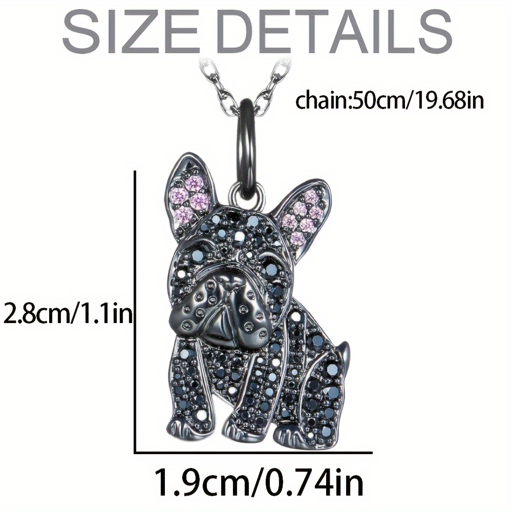 🎁 48% sleva na všechny produkty !🌟 Kreslený nádherný lesklý náhrdelník s přívěskem z černého buldoka zdobený kamínky 🐶