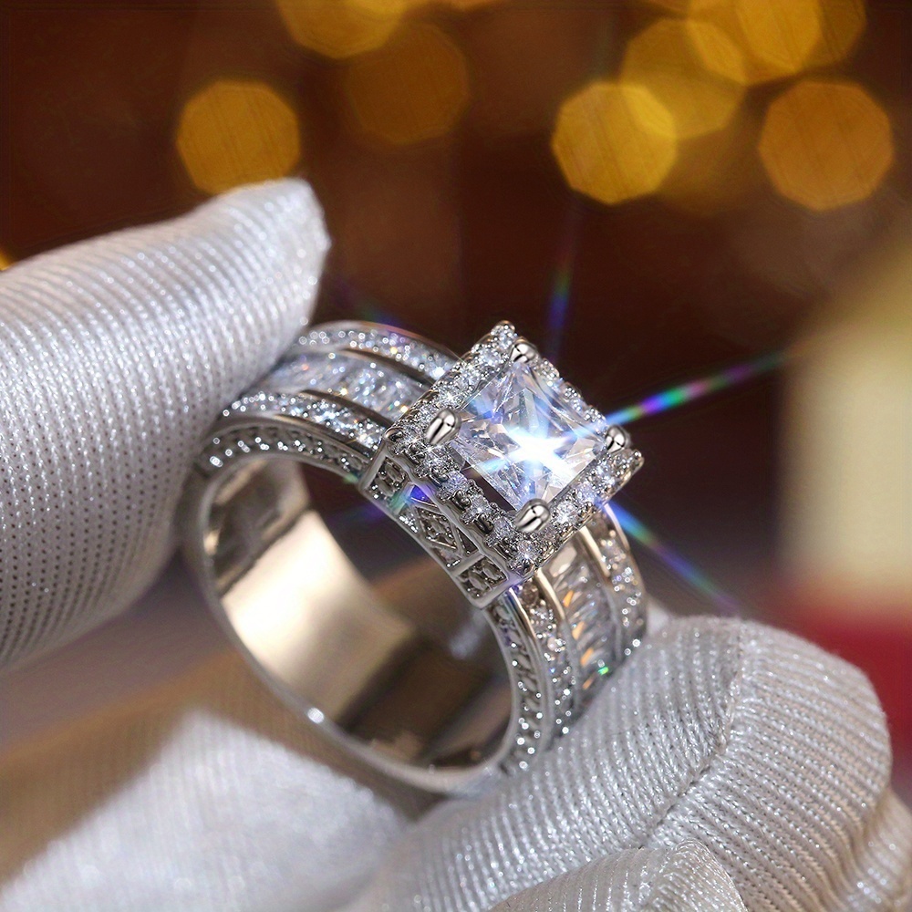 🎁 48% sleva na všechny produkty !💍Halo Set Square Cut Šumivý prsten 🌟