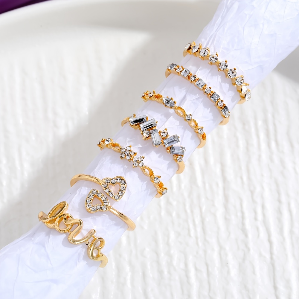 🎁 50% sleva na všechny produkty ! 💖Stylové zlaté písmena drahokamu prsten sada💍