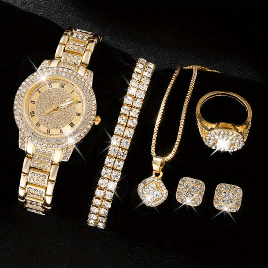 🎁 48% sleva na všechny produkty !✨ Luxusní britské hodinky Aqua Diamond Hip Hop módní analogové hodinky a 6dílná sada šperků😎