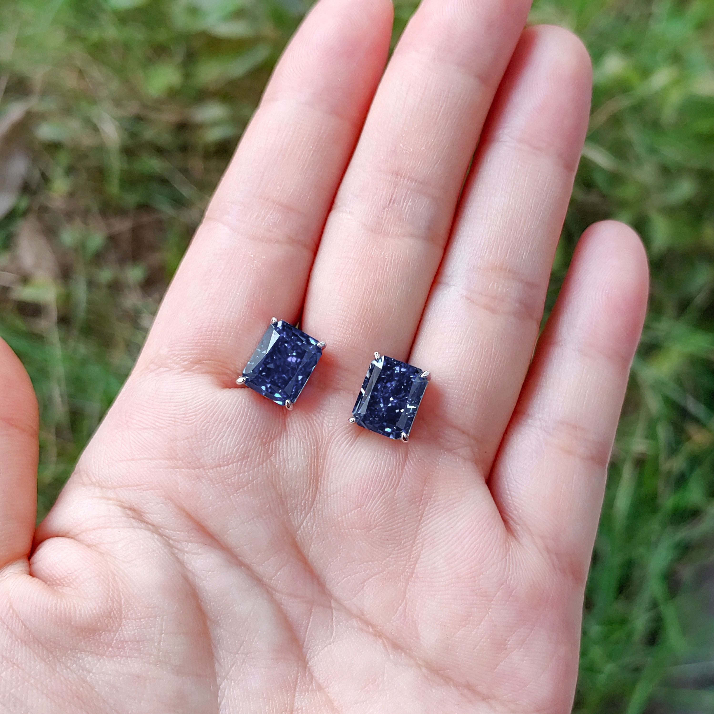 🎁 50% sleva na všechny produkty !💙7ct hluboké tanzanitové modré obdélníkové náušnice z ledu řezané náušnice💎