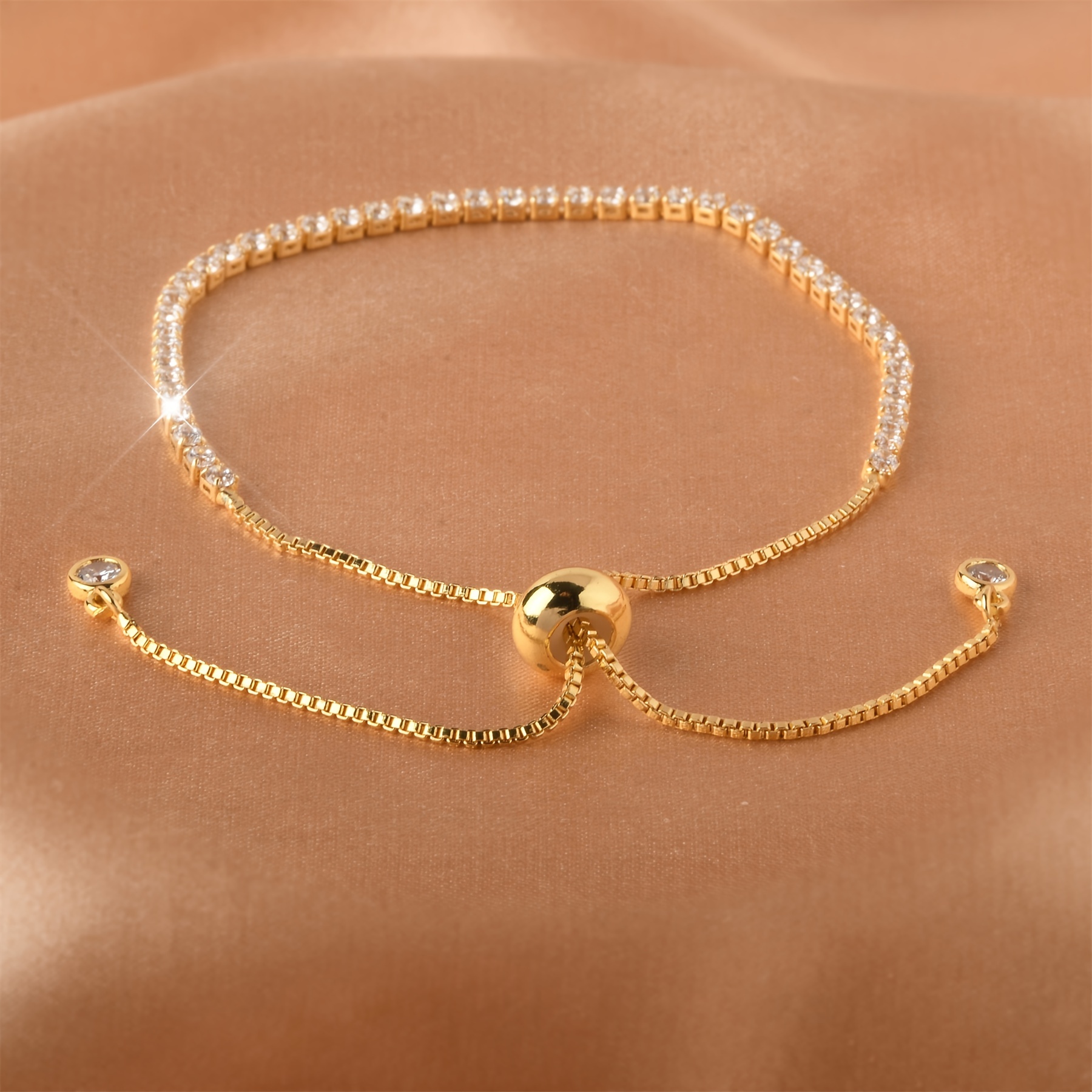 🎁 50% sleva na všechny produkty !💎Nastavitelný třpytivý náramek z 18K zlata osazený třpytivými diamanty✨