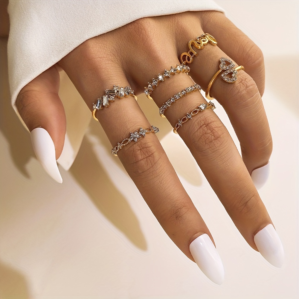 🎁 50% sleva na všechny produkty ! 💖Stylové zlaté písmena drahokamu prsten sada💍