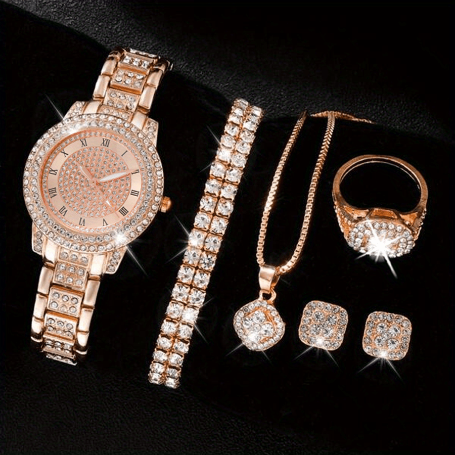 🎁 48% sleva na všechny produkty !✨ Luxusní britské hodinky Aqua Diamond Hip Hop módní analogové hodinky a 6dílná sada šperků😎