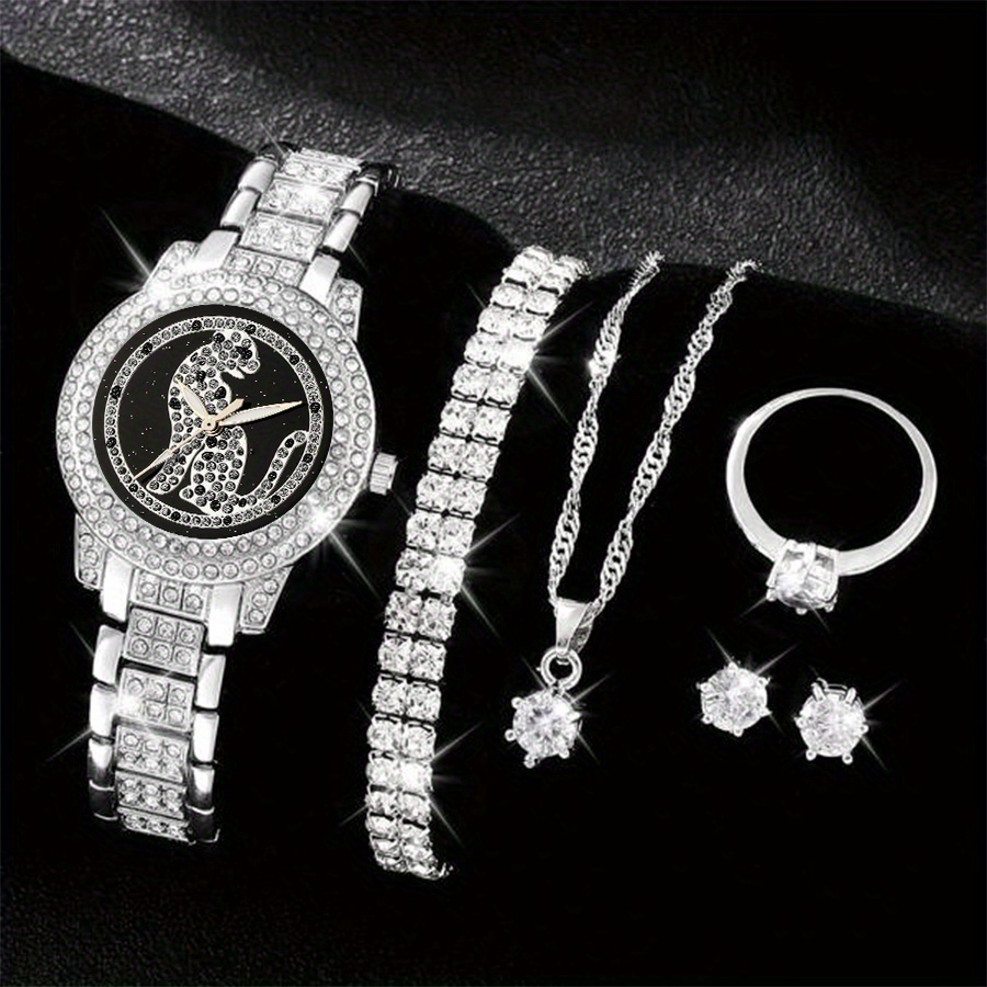 🎁 48% sleva na všechny produkty !✨ Luxusní britské hodinky Aqua Diamond Hip Hop módní analogové hodinky a 6dílná sada šperků😎