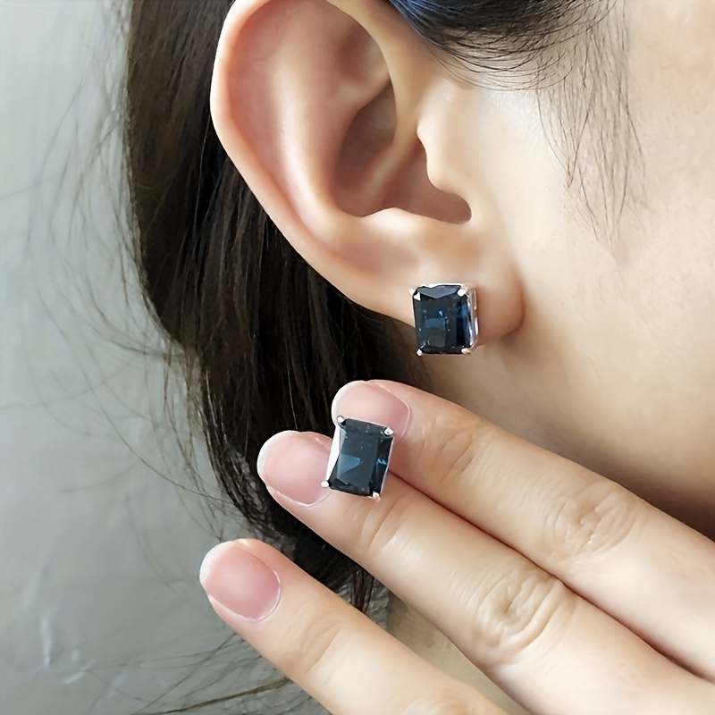 🎁 50% sleva na všechny produkty !💙7ct hluboké tanzanitové modré obdélníkové náušnice z ledu řezané náušnice💎