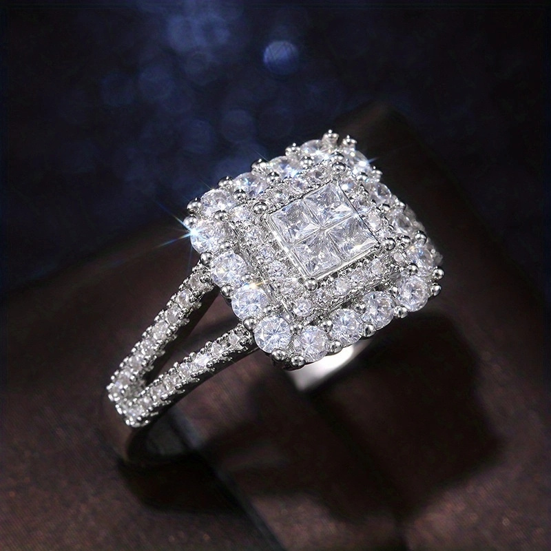 🎁 50% sleva na všechny produkty ! 💍Zirkonem zdobený čtvercový šumivý prsten✨