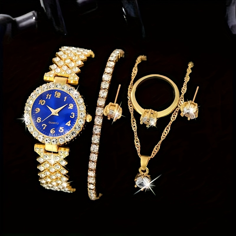🎁 48% sleva na všechny produkty !✨ Luxusní britské hodinky Aqua Diamond Hip Hop módní analogové hodinky a 6dílná sada šperků😎
