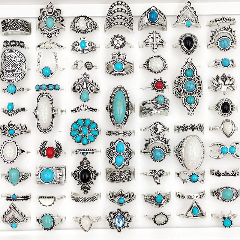 🎁 50% sleva na všechny produkty !🌈Vintage Boho Blue Stone Tyrkysový prsten✨