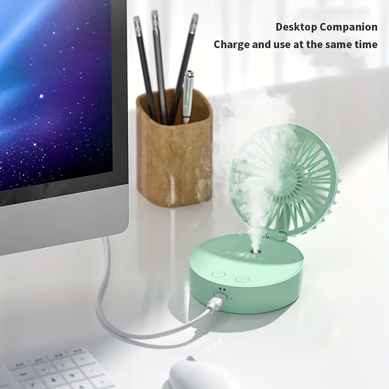 Ventilador de névoa USB montado no pescoço com mini umidificação, três velocidades, ar condicionado e resfriamento de água, ventilador USB com umidificador de spray USB Tipo-C.