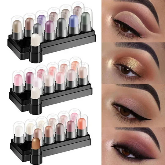 🎁 2024 Nový rok žhavý výprodej🎁Sada tužek na oči 12 barev nepropustná a dlouhotrvající voda Glitter Shimmer Pen Eye Shadow Pen