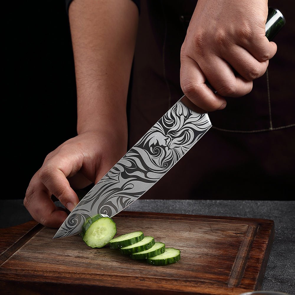 Conjunto de facas de chef japonês, cabo ergonômico de resina verde