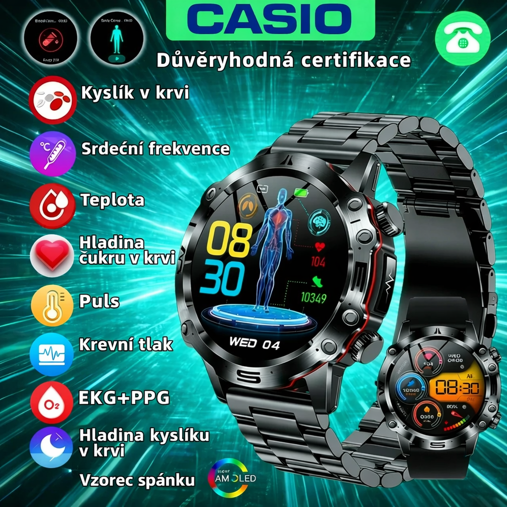 Chytré hodinky CASIO Health – měření EKG a PPG, monitorování hladiny cukru v krvi, tuků v krvi a kyseliny močové