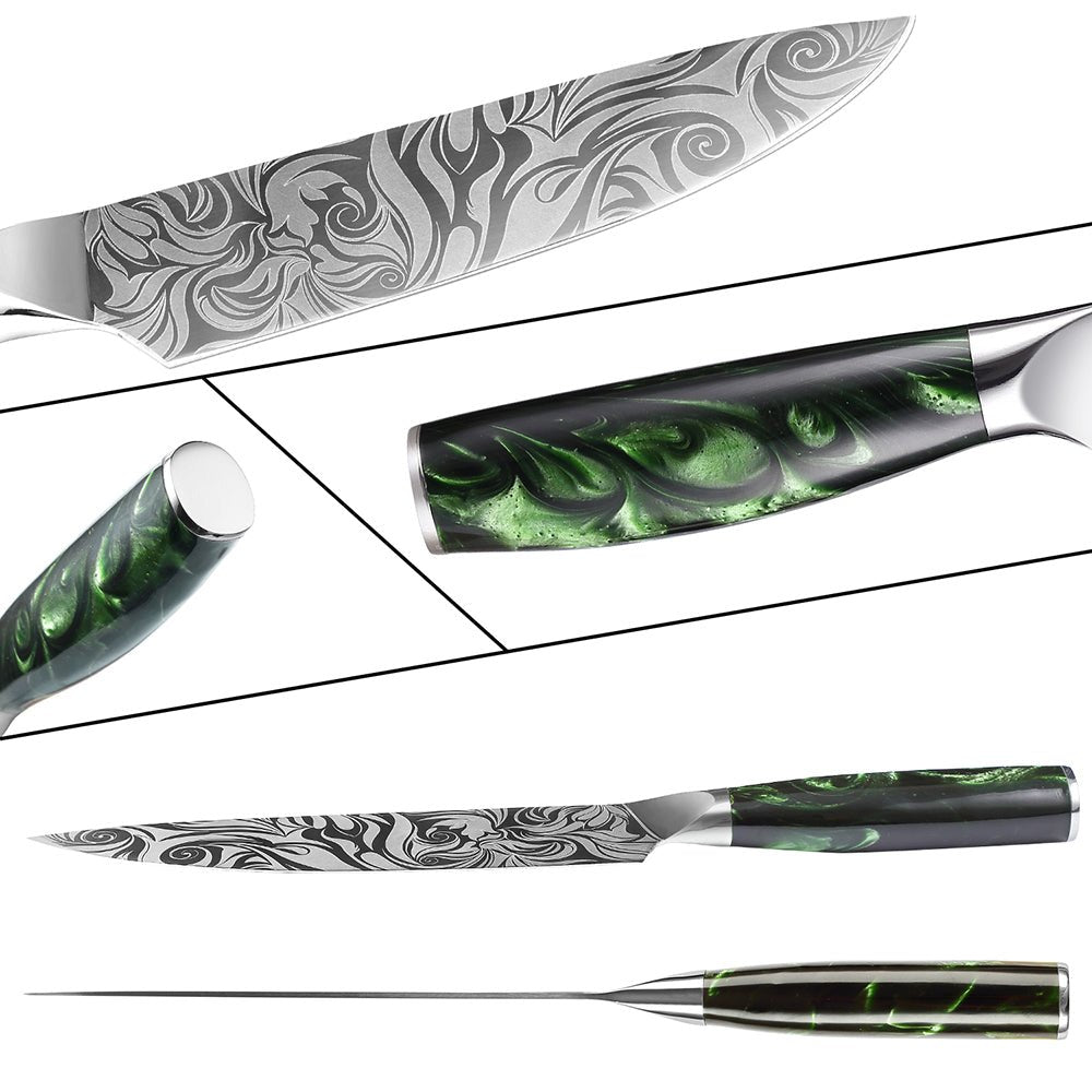 Conjunto de facas de chef japonês, cabo ergonômico de resina verde