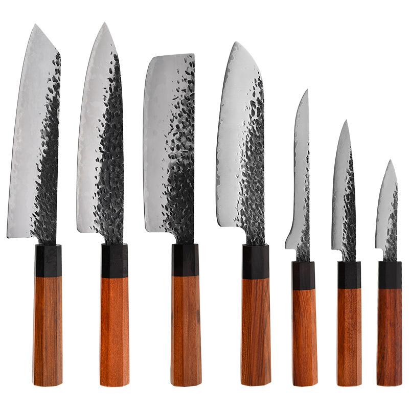 Conjunto de facas de cozinha japonesas, conjunto de faca profissional forjada à mão de 7 peças