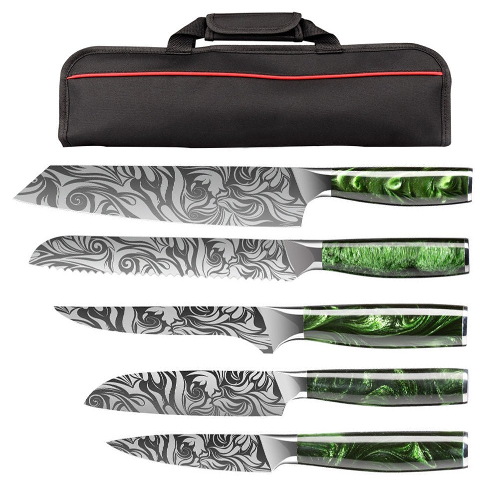 Conjunto de facas de chef japonês, cabo ergonômico de resina verde