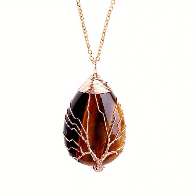 🎁 50% sleva na všechny produkty !🌟Vintage náhrdelník s přívěskem z přírodního kamene s tygřím okem💎