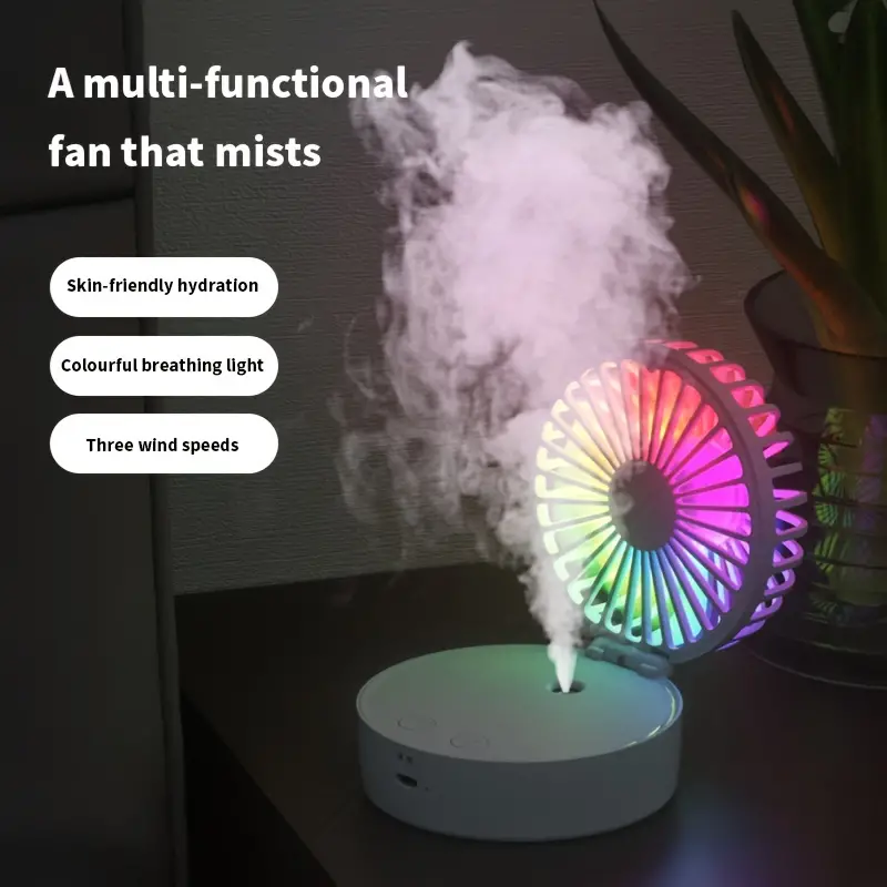 Ventilador de névoa USB montado no pescoço com mini umidificação, três velocidades, ar condicionado e resfriamento de água, ventilador USB com umidificador de spray USB Tipo-C.