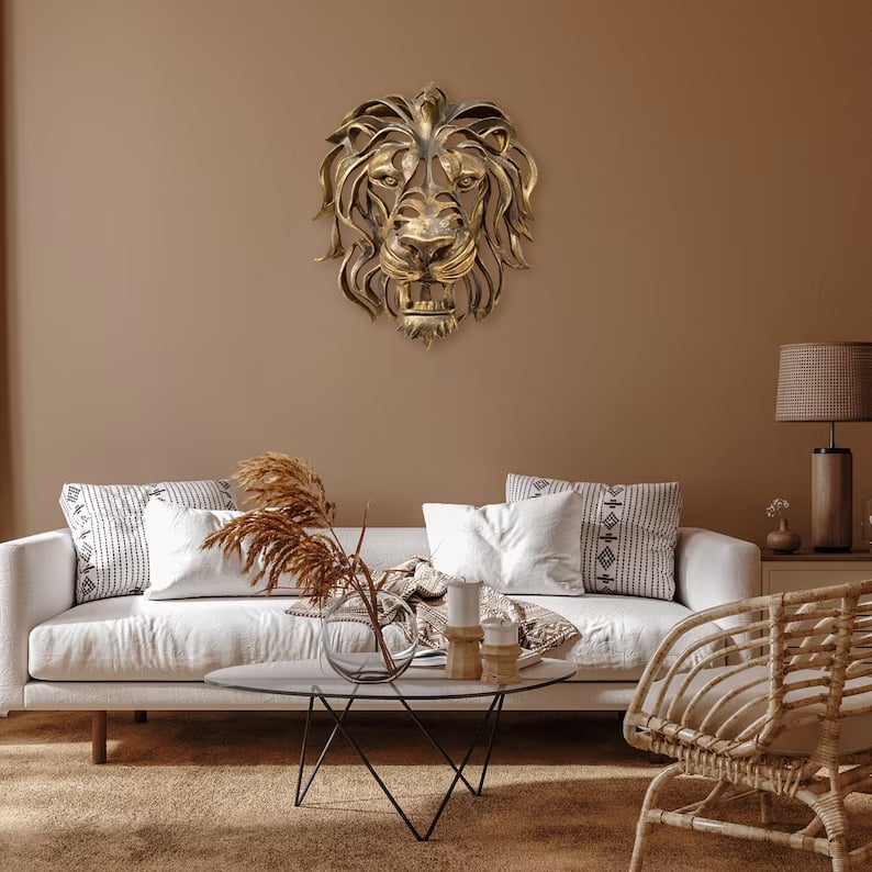 🦁Vzácný nález – nástěnná umělecká plastika s velkou lví hlavou🎁