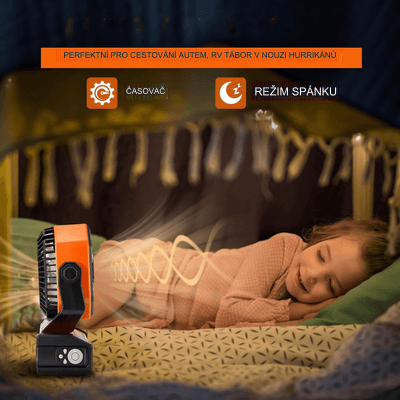 捷克Výkonný bezdrátový kempingový ventilátor 3 v 1 ideální na cesty