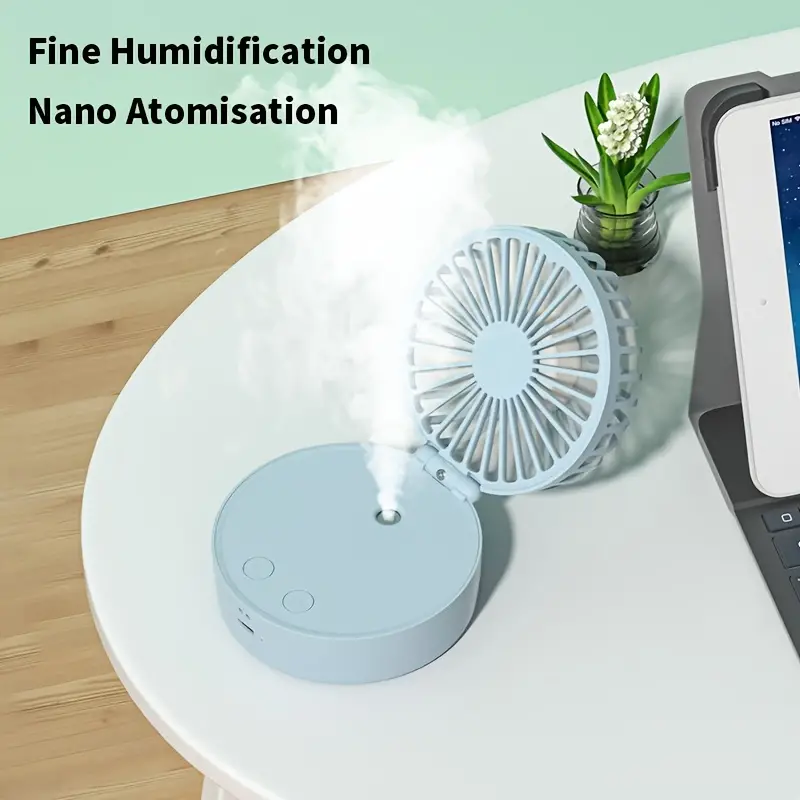Ventilador de névoa USB montado no pescoço com mini umidificação, três velocidades, ar condicionado e resfriamento de água, ventilador USB com umidificador de spray USB Tipo-C.
