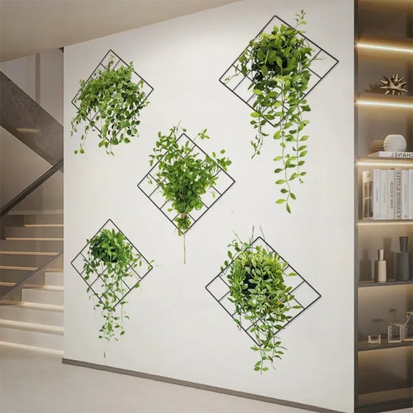 Zelená rostlina samolepicí 3D trojrozměrná tapeta na zeď pozadí obývacího pokoje