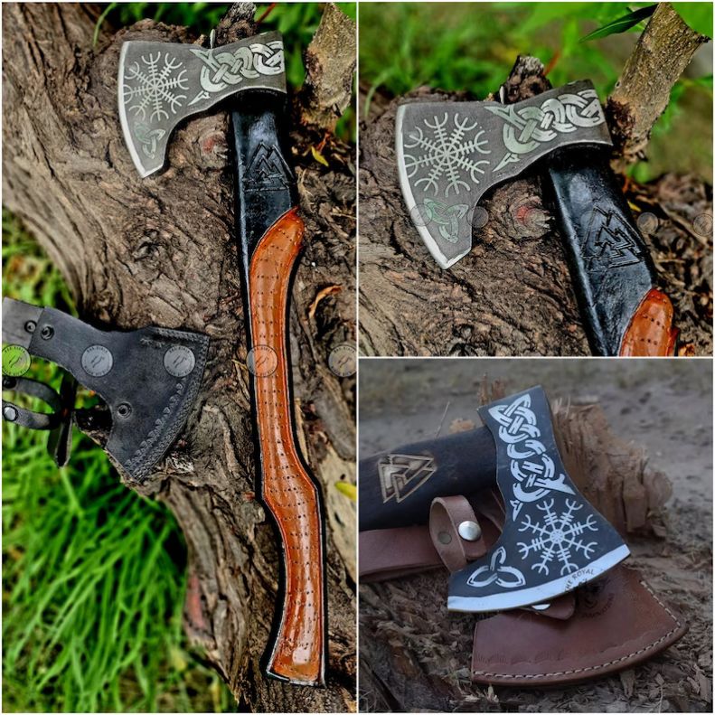 Axa vikingă din oțel carbon handmade, topor tactic, cel mai bun cadou pentru el