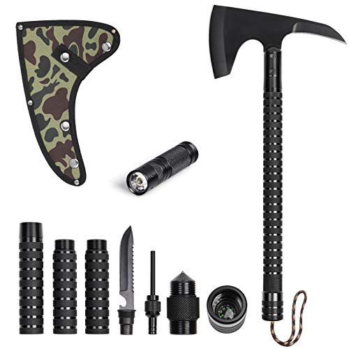 Topor tactic de supraviețuire pliabil, topor multifuncțional pentru camping în aer liber, topor tactic de supraviețuire pliabil cu ciocan, mâner reglabil, teacă de nailon, set de instrumente multifuncționale pentru aventură în aer liber