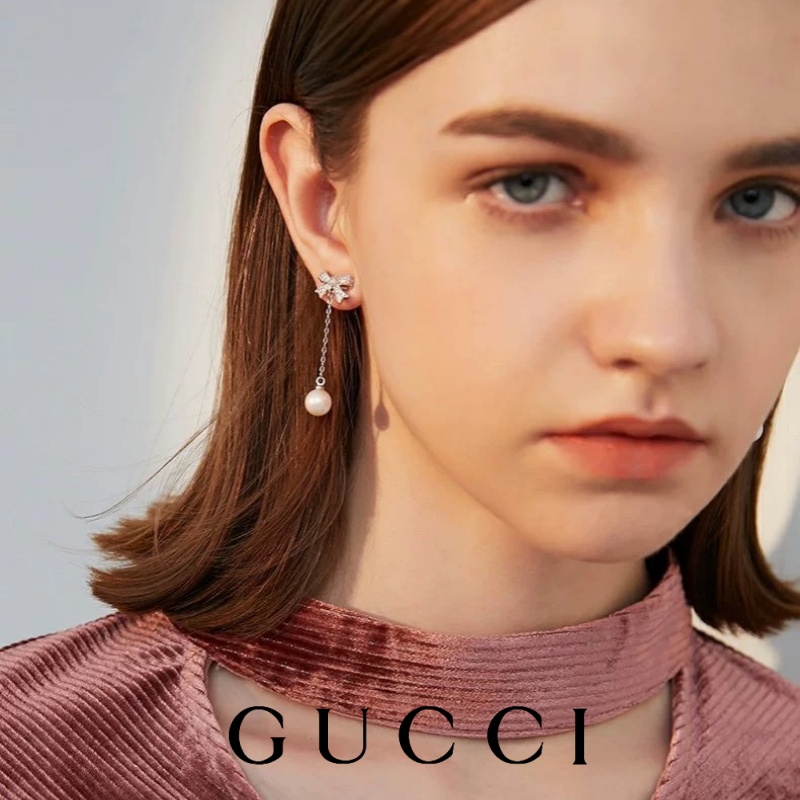 Cercei cu fundita din aur roz Gucci