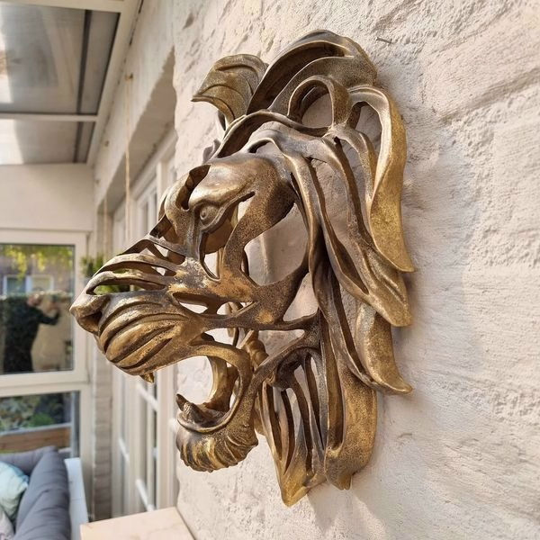 🦁Sculptură de artă montată pe perete cu cap de leu de descoperire rară🎁