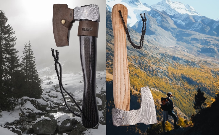 Machado de aventura com cabo de fibra de carbono forjado à mão multiuso