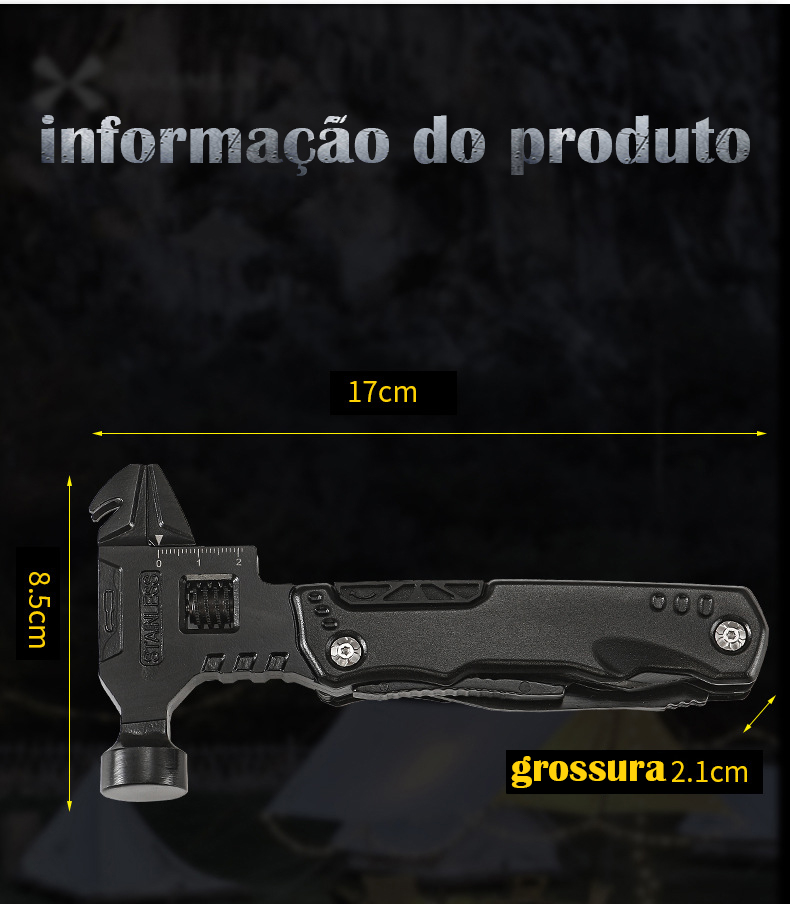 Chave multifuncional ao ar livre, martelo, alicate dobrável e faca combinação tudo-em-um acampamento portátil autodefesa carro ferramenta multiuso nova tendência
