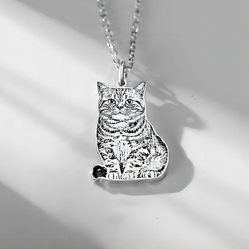 Vlastní obrázek vyrytý náhrdelník pro milovníka domácích mazlíčků Personalizovaný náhrdelník Foto přívěsek Sterling Silver