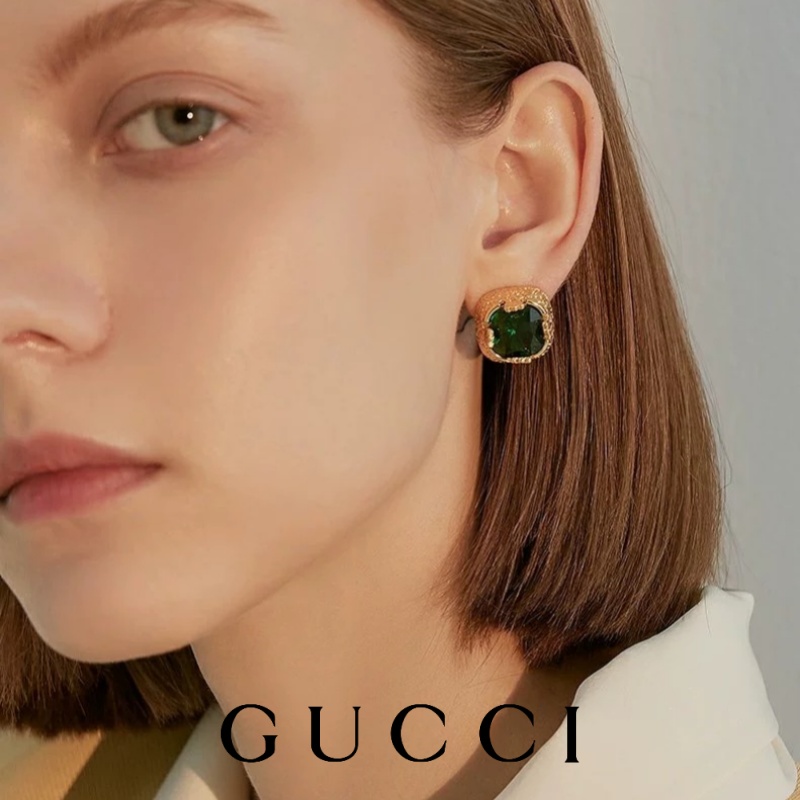 Cercei cu pietre prețioase din aur de 18k cu smarald Gucci